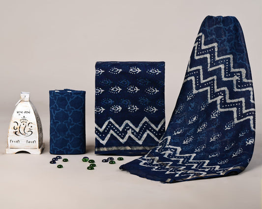 Dabu Hand Block Printed Chanderi Silk Suit Set