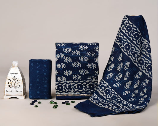 Dabu Hand Block Print Chanderi Silk Suit