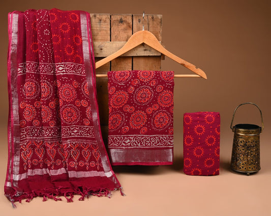 Premium Hand Block Print Lilen Suit With Lilen Dupatta