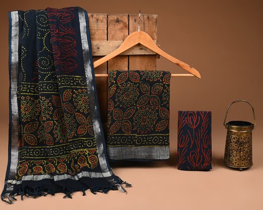 Bgaru Hand Block Print Lilen Suit With Lilen Dupatta