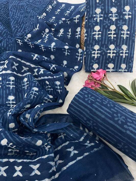 Hand Block Print Organic Cotton Suit With Cotton Dupatta