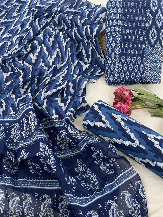 Premium Hand Block Printed Cotton Suit With Mulmul Dupatta