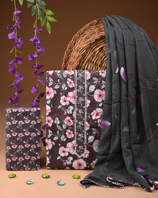 Organic Cotton Gota Patti work Suit With Chiffon Dupatta