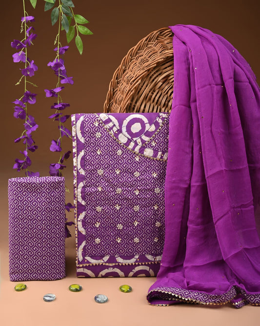 Premium Cotton Gota Patti Work Suit With Chiffon Dupatta