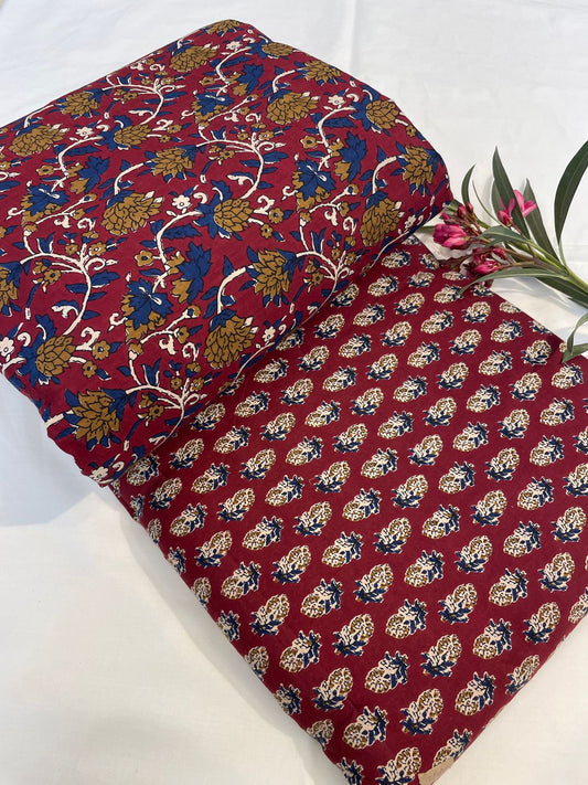 Hand Block Printed Pure Cotton Top & Bottom Suit Set (2)