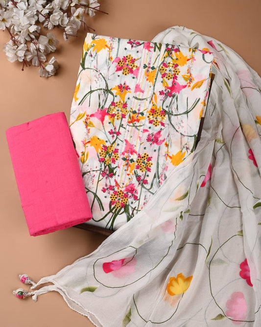 Soft Cotton Gota Patti Work Suit With Chiffon Dupatta