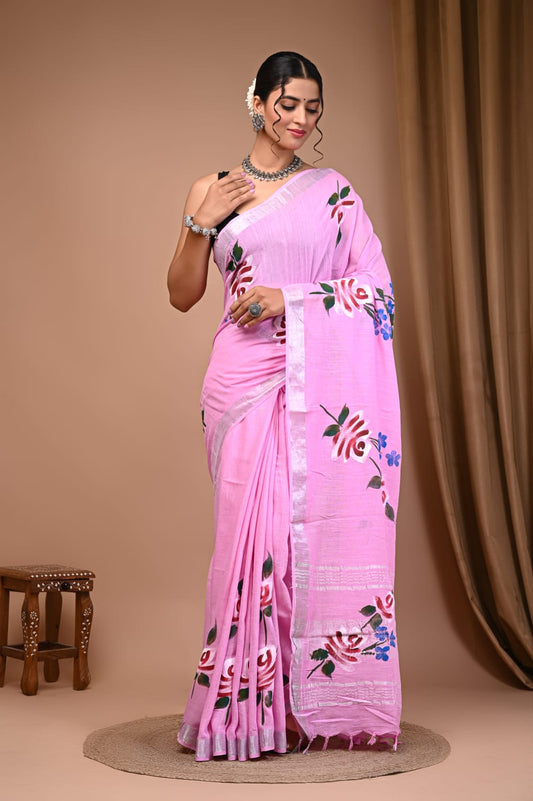 Pure Linen Saree With Heritage Prints