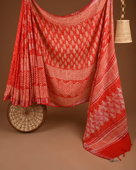 Hand Printed Linen Saree