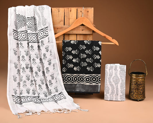 Black & White Lilen Suit With Lilen Dupatta