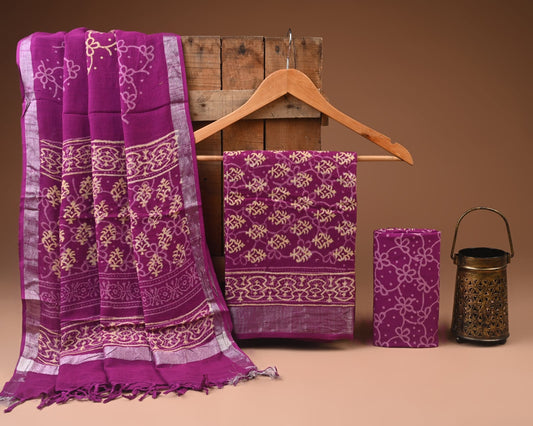Hand Block Printed Lilen Suit With Lilen Dupatta