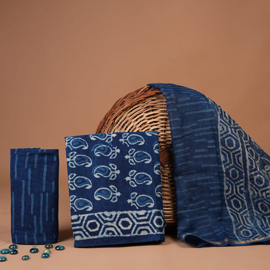 Hand Block Print Organic Cotton Suit With Kota Doria Dupatta