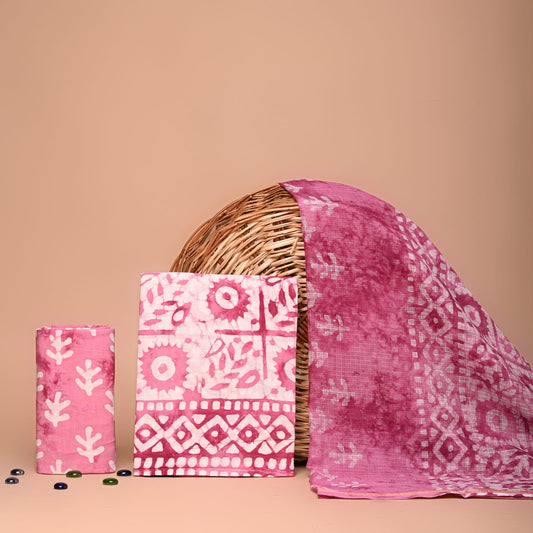 Pink Hand Block Printed Pure Cotton Suit With Kota Doria Dupatta