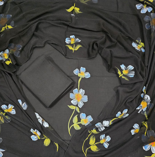 Exclusive Hand print Cotton Suit With Chiffon Dupatta