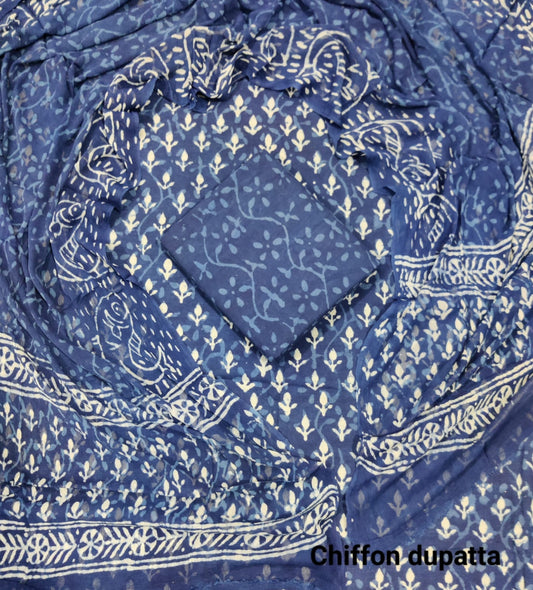 Bagru Hand Block Print Cotton Suit With Chiffon Dupatta (53)