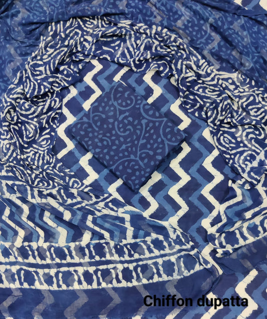 Dabu Hand Print Cotton Suit With Chiffon Dupatta (59)