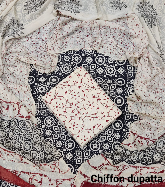 Bagru Hand Print Cotton Suit With Chiffon Dupatta (56)