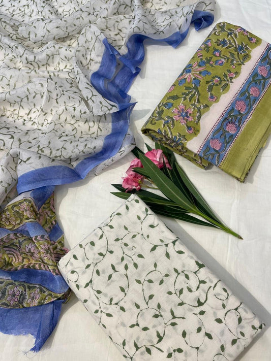 Hand Block Print Cotton Suit With Chiffon Dupatta (44)