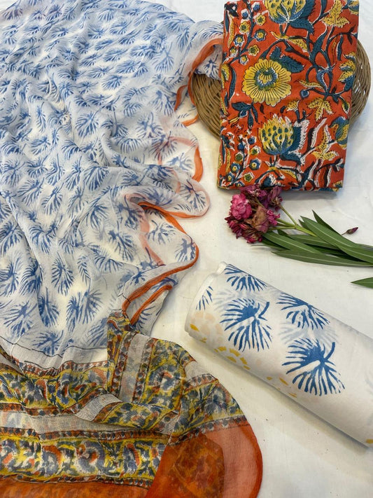 Hand Printed Soft Cotton Suit With Chiffon Dupatta (37)