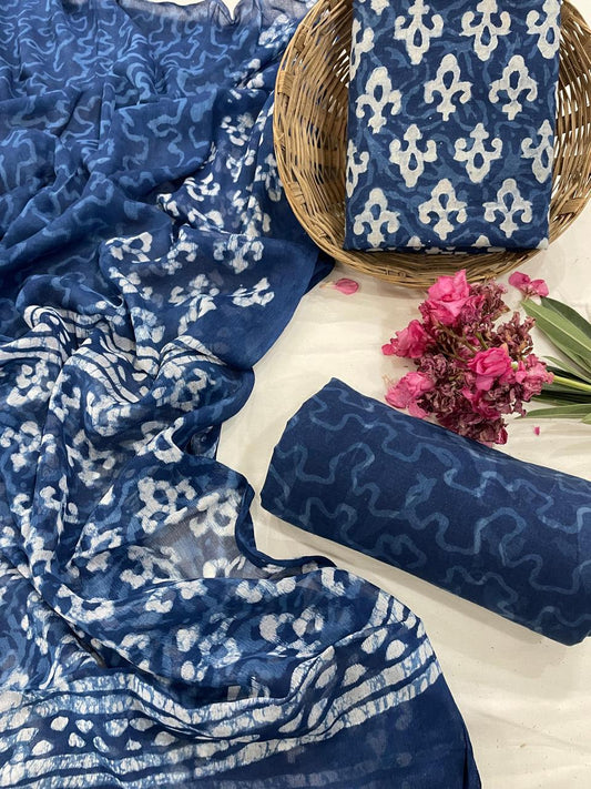 Hand Print Organic Cotton Suit With Chiffon Dupatta (35)