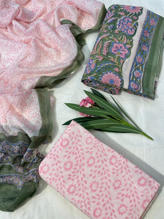 Premium Hand Block Printed Cotton Suit With Chiffon Dupatta (31)