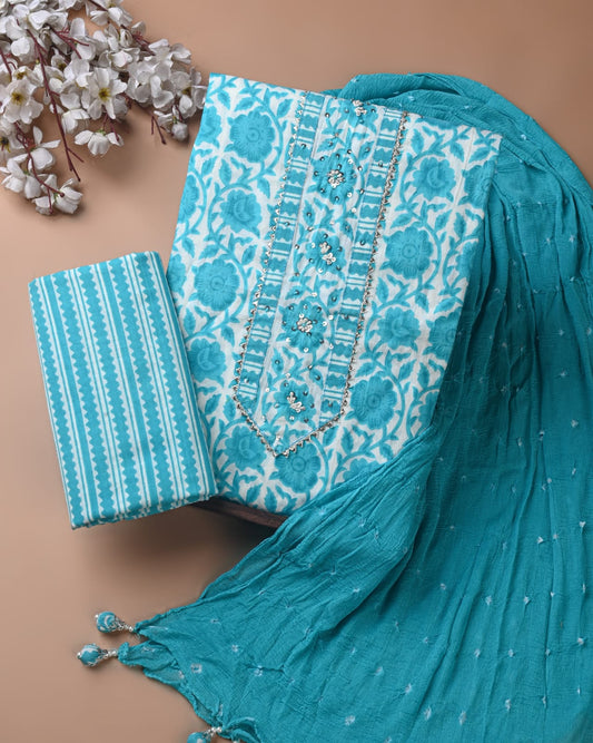 Premium Cotton Gota Patti Work Suit With Chiffon Dupatta