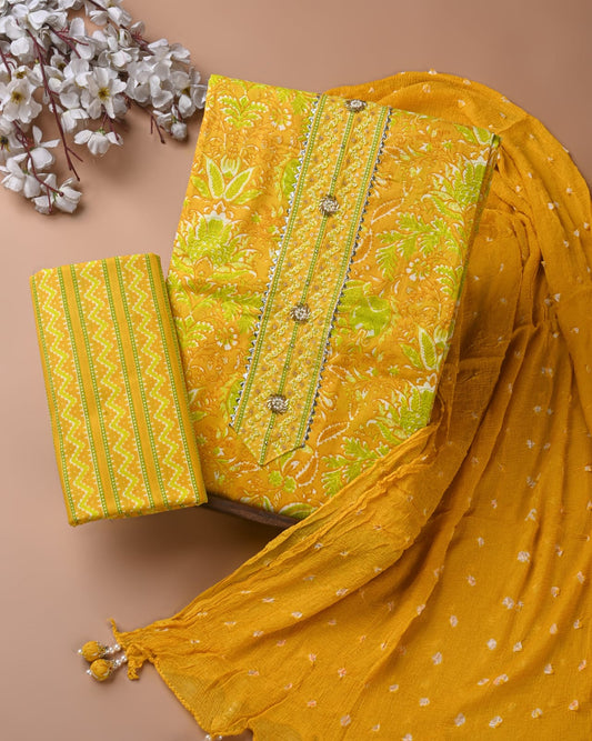 Pure Cotton Gota Patti Work Suit With Chiffon Dupatta