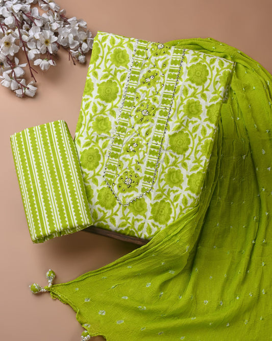 Pure Cotton Gota Patti Work Pink Suit With Chiffon Dupatta
