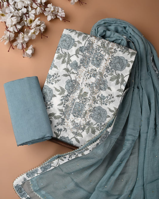 Organic Cotton Gota Patti Work Suit With Chiffon Dupatta
