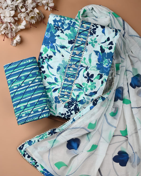 Pure Cotton Gota Patti Work Suit With Chiffon Dupatta