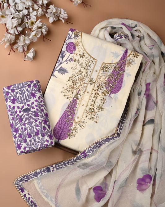 Organic Cotton Gota Patti Work Suit With Chiffon Dupatta