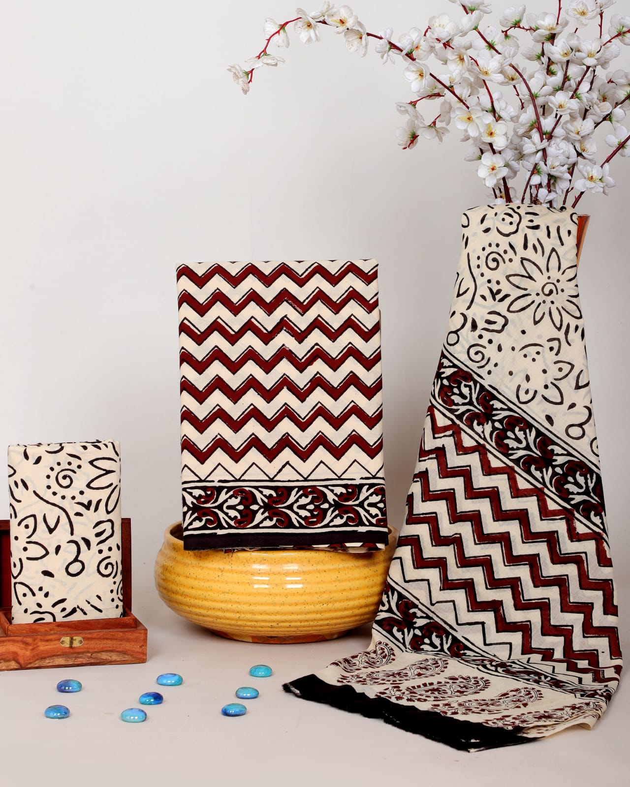 Hand Block Print Cotton Suit With Cotton Dupatta