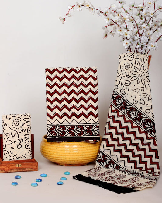 Hand Block Print Cotton Suit With Cotton Dupatta