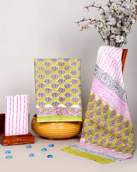 New Hand Block Printed Cotton Suit With Mulmul Dupatta