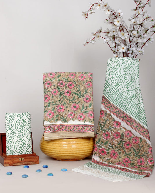 Exclusive Hand Block Print Cotton Suit With Mulmul Dupatta