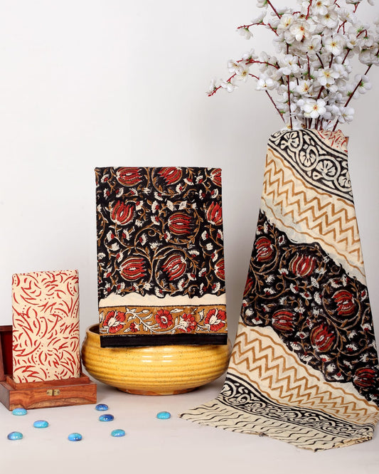 Hand Block Printed Organic Cotton Suit With Mulmul Dupatta