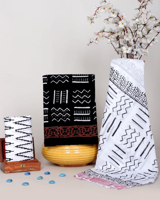 Hand Block Printed Organic Cotton Suit Set Black & White