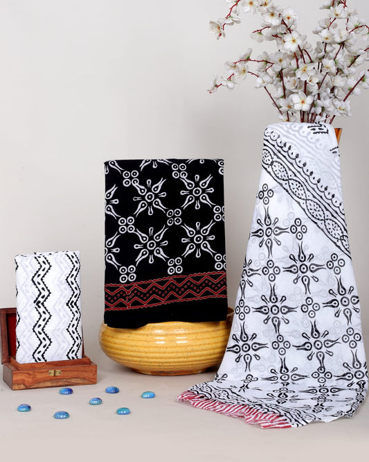 Hand Block Printed Soft Cotton Suit Set With Mulmul Dupatta