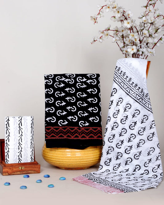 Black & white Hand Block Print Cotton Suit Set