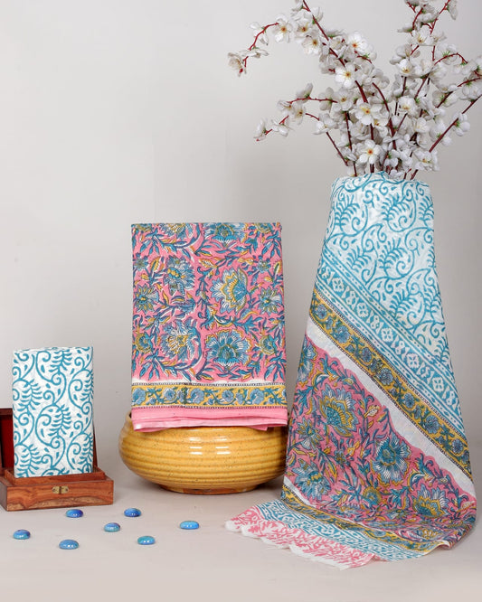 Hand Block Printed Soft Cotton Suit With Mulmul Dupatta