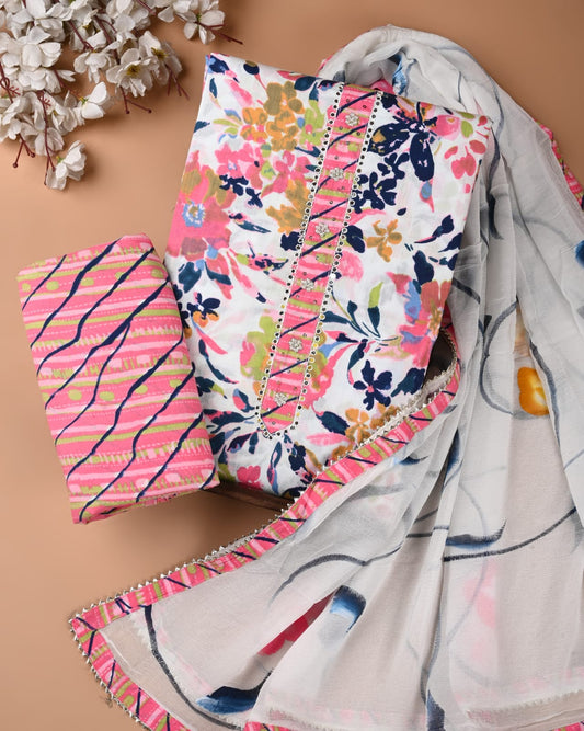Premium Cotton Gota Patti Work Suit With Chiffon Dupatta