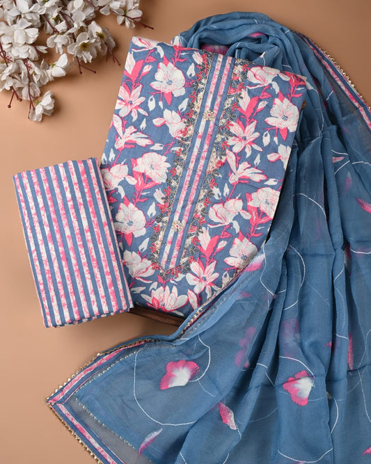 Exclusive Cotton Gota Patti Work Suit With Chiffon Dupatta