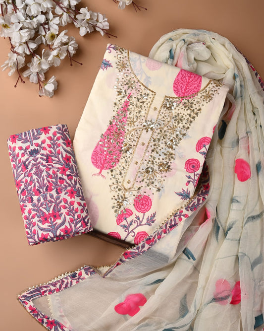 Organic Cotton Gota Patti Work Suit With Chiffon Dupatta