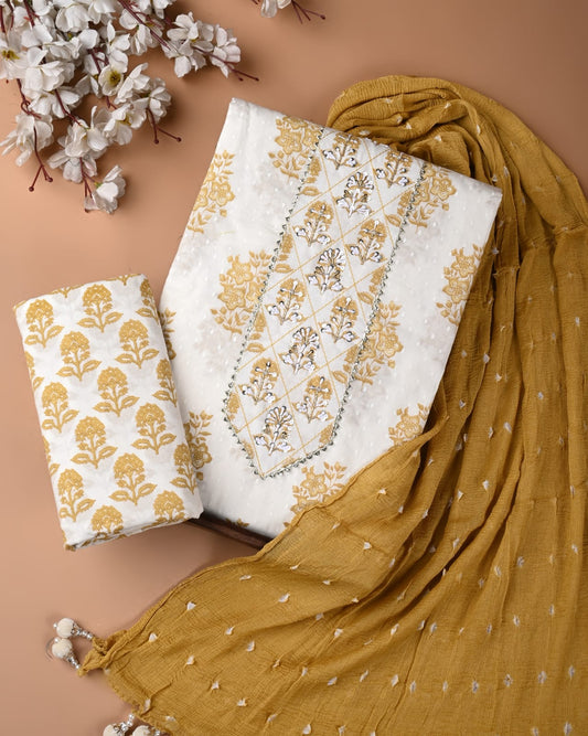 Premium Cotton Gota Patti Work Suit With Chiffon Dupatta
