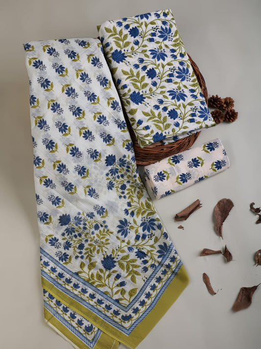 Sanganeri Printed Cotton Suit With Cotton Dupatta
