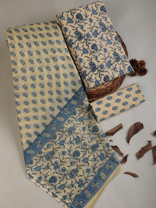 Hand Block Printed Pure Cotton Suit With Mulmul Dupatta