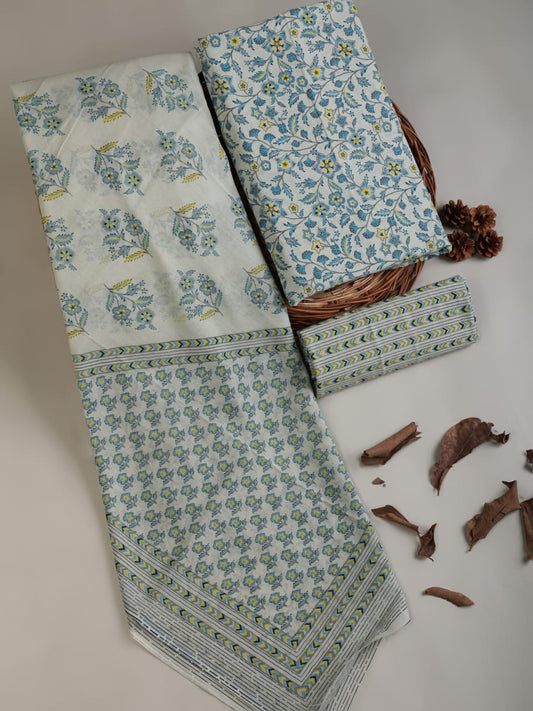 Sanganeri Print Pure Cotton Suit With Mulmul Dupatta
