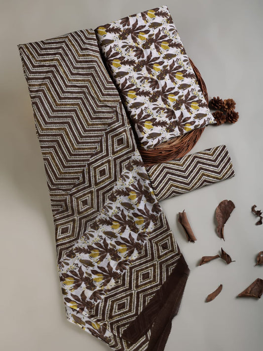 Premium Hand Block Printed Cotton Suit With Mulmul Dupatta