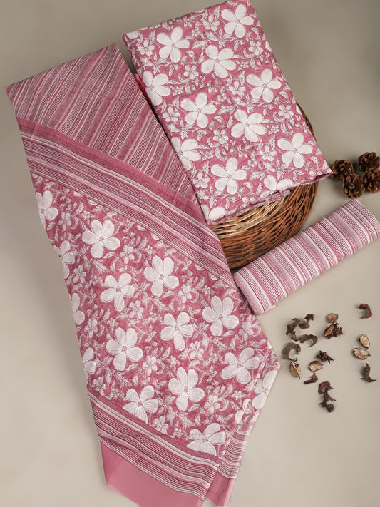 Sanganeri Print Soft Cotton With Mulmul Dupatta