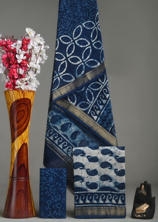 Bagru Hand Block Print Maheshwari Silk Suit