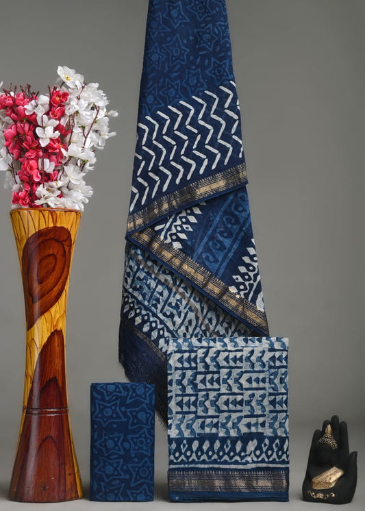 Premium Hand Block Print Maheshwari Silk Suit Set